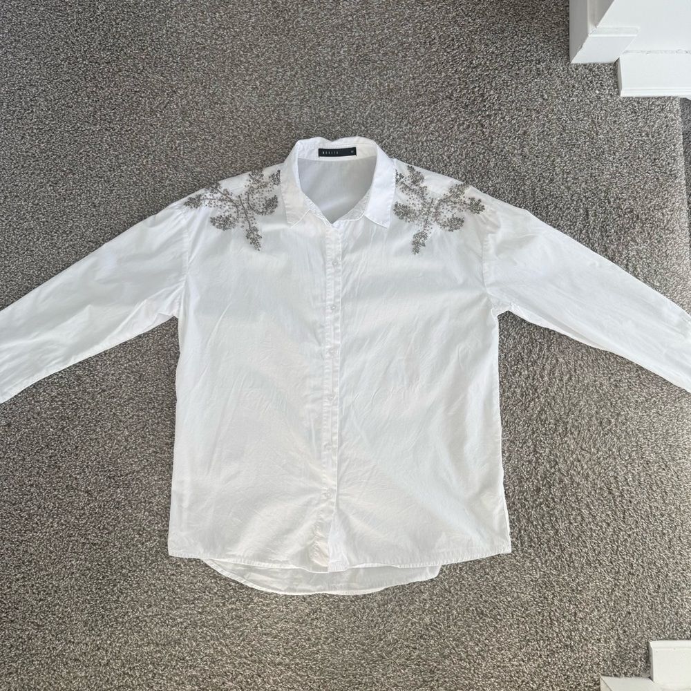 MOHITO | White button front blouse with beaded detailing